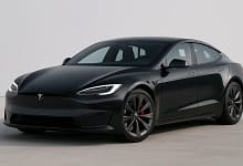 2025 Tesla Model S in front view with sleek design.