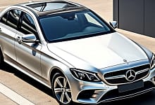 2025 Mercedes-Benz C-Class silver luxury sedan on city street