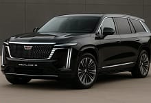 2026 Cadillac Escalade IQ electric SUV parked on modern city street.