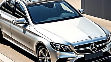 2025 Mercedes-Benz C-Class silver luxury sedan on city street